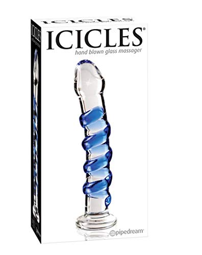 Icicles No.5 Texturen Glas Dildo mit Blau Spirale - 2