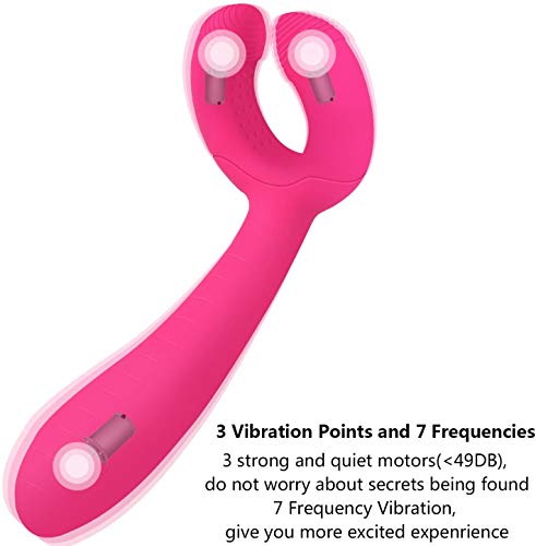 Enlove Silikon Dreifacher Vibrator Paar Vibratoren für Sie Klitoris und G-punkt Leise AnalPlug Prostata Stimulator mit 7 Vibrationsfrequenz Masturbation SexSpielzeug für Frauen Paare Rosa (Dreifacher Vibrator 1) - 4