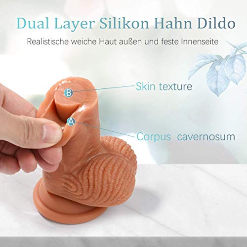 Realistischer Dildo mit Starkem Saugnapf,Lnabni weichen Zwei Layer Silikon Dilos Sexspielzeug mit prallen Hoden,Perfekter Analdildo,Real Dong Anal Plug Penis Nachbildung ,21.5cm - 2