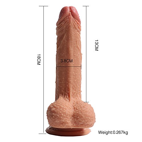 Pure Zwei-Layer-Silikon Dildo Soft Outside und Firm Inside Penis mit starken Saugnapf Real Dong Penis Nachbildung, 18 cm lang Ø3.8 cm (SKIN) - 3