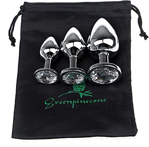 Greenpinecone® Klein + Medium + Groß Set Fetisch Masturbation Sex Spielzeug Metall Anal Butt Plug Analplug Hook Anal ButtPlug mit transparent Kristall Diamant Anfänger 27mm-33mm-41mm BDSM Bondage SM für Frauen, Paare, Männer - 2