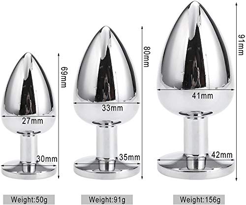 Greenpinecone® Klein + Medium + Groß Set Fetisch Masturbation Sex Spielzeug Metall Anal Butt Plug Analplug Hook Anal ButtPlug mit transparent Kristall Diamant Anfänger 27mm-33mm-41mm BDSM Bondage SM für Frauen, Paare, Männer - 3