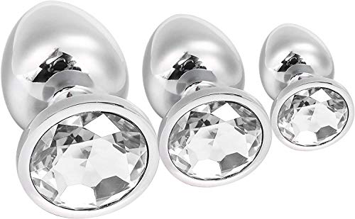 Greenpinecone® Klein + Medium + Groß Set Fetisch Masturbation Sex Spielzeug Metall Anal Butt Plug Analplug Hook Anal ButtPlug mit transparent Kristall Diamant Anfänger 27mm-33mm-41mm BDSM Bondage SM für Frauen, Paare, Männer - 4
