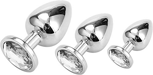 Greenpinecone® Klein + Medium + Groß Set Fetisch Masturbation Sex Spielzeug Metall Anal Butt Plug Analplug Hook Anal ButtPlug mit transparent Kristall Diamant Anfänger 27mm-33mm-41mm BDSM Bondage SM für Frauen, Paare, Männer - 5